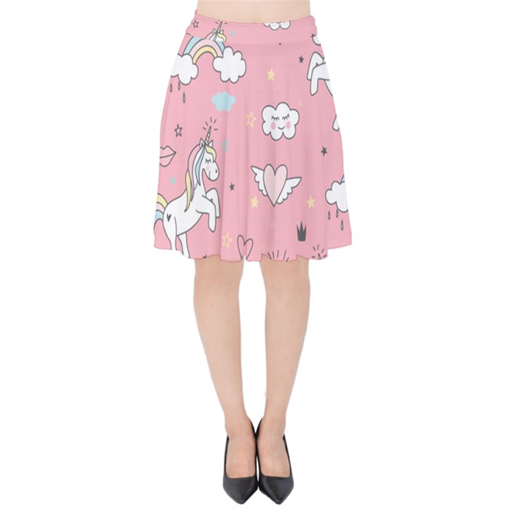 Cute Unicorn Seamless Pattern Velvet High Waist Skirt