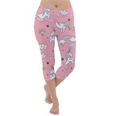 Cute Unicorn Seamless Pattern Lightweight Velour Capri Yoga Leggings by Vaneshart