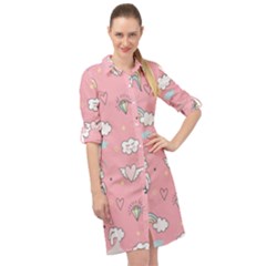 Cute Unicorn Seamless Pattern Long Sleeve Mini Shirt Dress by Vaneshart