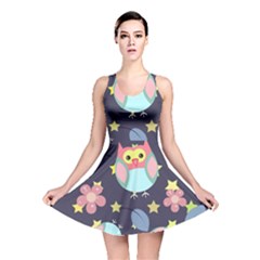 Owl Stars Pattern Background Reversible Skater Dress