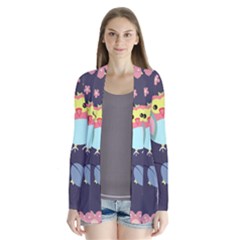 Owl Stars Pattern Background Drape Collar Cardigan