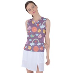Cute Seamless Pattern With Doodle Birds Balloons Women s Sleeveless Sports Top by Vaneshart