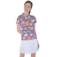 Cute Seamless Pattern With Doodle Birds Balloons Women s Polo Tee