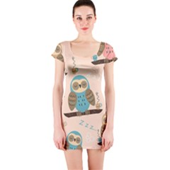 Seamless Pattern Owls Dream Cute Style Fabric Short Sleeve Bodycon Dress by Vaneshart