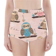 Seamless Pattern Owls Dream Cute Style Fabric High-waisted Bikini Bottoms by Vaneshart