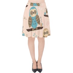 Seamless Pattern Owls Dream Cute Style Fabric Velvet High Waist Skirt by Vaneshart
