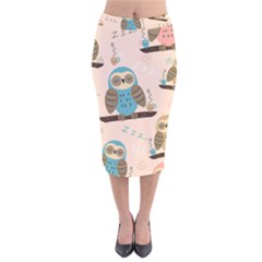 Seamless Pattern Owls Dream Cute Style Fabric Velvet Midi Pencil Skirt by Vaneshart