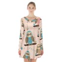 Seamless Pattern Owls Dream Cute Style Fabric Long Sleeve Velvet V-neck Dress View1