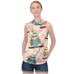 Seamless Pattern Owls Dream Cute Style Fabric High Neck Satin Top by Vaneshart