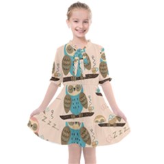 Seamless Pattern Owls Dream Cute Style Fabric Kids  All Frills Chiffon Dress by Vaneshart