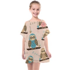 Seamless Pattern Owls Dream Cute Style Fabric Kids  One Piece Chiffon Dress by Vaneshart