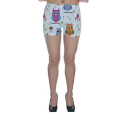 Forest Seamless Pattern With Cute Owls Skinny Shorts by Vaneshart