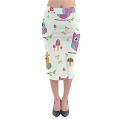 Forest Seamless Pattern With Cute Owls Midi Pencil Skirt by Vaneshart