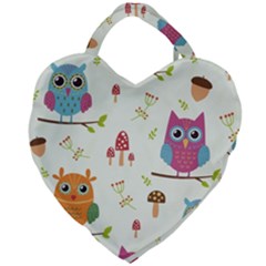 Forest Seamless Pattern With Cute Owls Giant Heart Shaped Tote