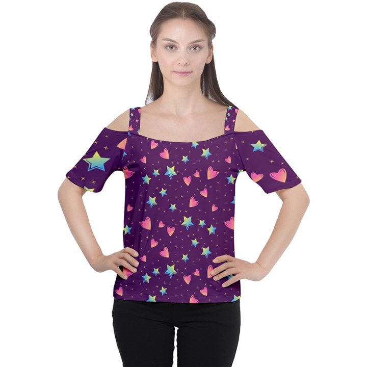 Colorful Stars Hearts Seamless Vector Pattern Cutout Shoulder Tee