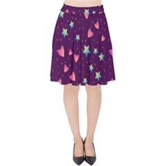 Colorful Stars Hearts Seamless Vector Pattern Velvet High Waist Skirt