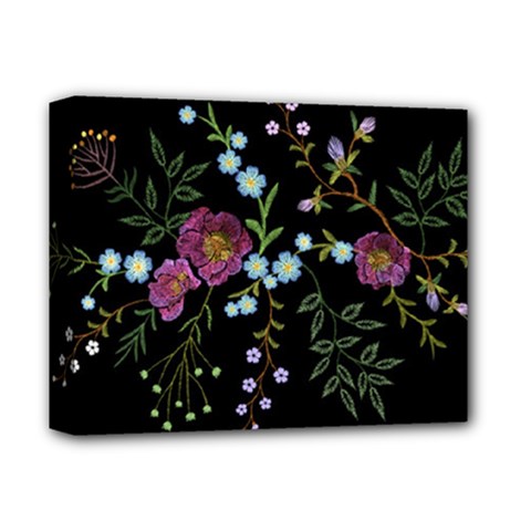 Embroidery Trend Floral Pattern Small Branches Herb Rose Deluxe Canvas 14  X 11  (stretched) by Vaneshart