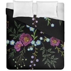Embroidery Trend Floral Pattern Small Branches Herb Rose Duvet Cover Double Side (california King Size)