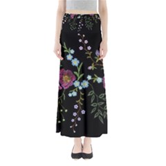 Embroidery Trend Floral Pattern Small Branches Herb Rose Full Length Maxi Skirt by Vaneshart