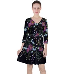 Embroidery Trend Floral Pattern Small Branches Herb Rose Ruffle Dress by Vaneshart