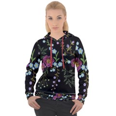 Embroidery Trend Floral Pattern Small Branches Herb Rose Women s Overhead Hoodie by Vaneshart