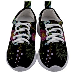 Embroidery Trend Floral Pattern Small Branches Herb Rose Kids Athletic Shoes by Vaneshart