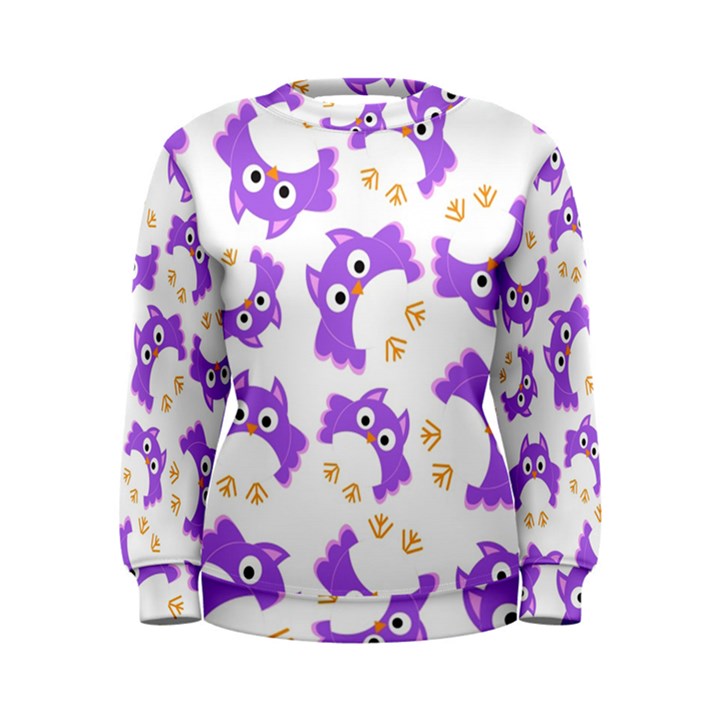 Purple Owl Pattern Background Women s Sweatshirt