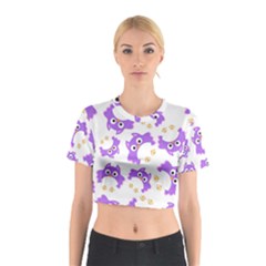 Purple Owl Pattern Background Cotton Crop Top by Vaneshart