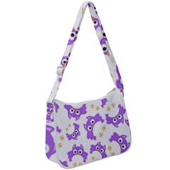 Purple Owl Pattern Background Zip Up Shoulder Bag by Vaneshart