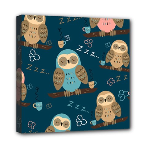 Seamless Pattern Owls Dreaming Mini Canvas 8  X 8  (stretched)