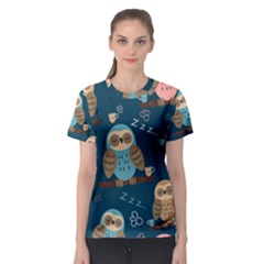 Seamless Pattern Owls Dreaming Women s Sport Mesh Tee