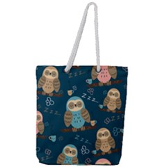 Seamless Pattern Owls Dreaming Full Print Rope Handle Tote (large) by Vaneshart