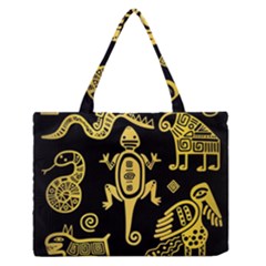 Mexican Culture Golden Tribal Icons Zipper Medium Tote Bag by Vaneshart