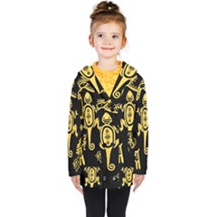 Mexican Culture Golden Tribal Icons Kids  Double Breasted Button Coat by Vaneshart