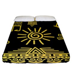Maya Style Gold Linear Totem Icons Fitted Sheet (king Size) by Vaneshart