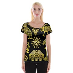 Maya Style Gold Linear Totem Icons Cap Sleeve Top by Vaneshart