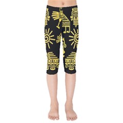 Maya Style Gold Linear Totem Icons Kids  Capri Leggings  by Vaneshart