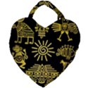 Maya Style Gold Linear Totem Icons Giant Heart Shaped Tote View1