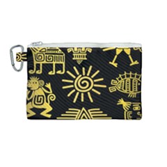 Maya Style Gold Linear Totem Icons Canvas Cosmetic Bag (medium)