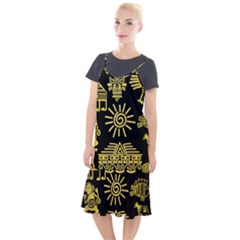 Maya Style Gold Linear Totem Icons Camis Fishtail Dress