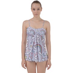 Seamless Pattern With Cute Rabbit Character Babydoll Tankini Set by Vaneshart