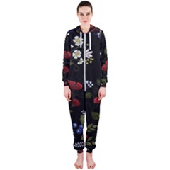 Floral Folk Fashion Ornamental Embroidery Pattern Hooded Jumpsuit (ladies) 