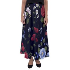 Floral Folk Fashion Ornamental Embroidery Pattern Flared Maxi Skirt