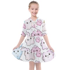 Cute Doodle Cartoon Seamless Pattern Kids  All Frills Chiffon Dress by Vaneshart