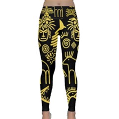 Golden Indian Traditional Signs Symbols Lightweight Velour Classic Yoga Leggings by Vaneshart