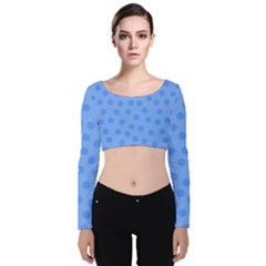 Dots With Points Light Blue Velvet Long Sleeve Crop Top by AinigArt