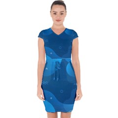 Abstract Classic Blue Background Capsleeve Drawstring Dress  by Vaneshart