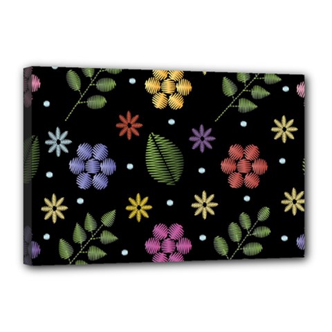 Embroidery Seamless Pattern With Flowers Canvas 18  X 12  (stretched)
