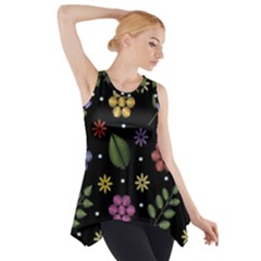 Embroidery Seamless Pattern With Flowers Side Drop Tank Tunic by Vaneshart
