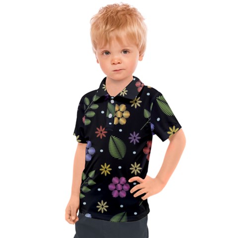 Embroidery Seamless Pattern With Flowers Kids  Polo Tee by Vaneshart